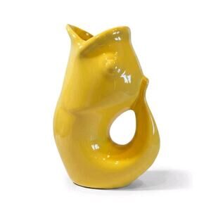 2006 GurglePot Yellow Ceramic Koi Fish Pitcher Vase Home Décor 9.5" Y2K EUC